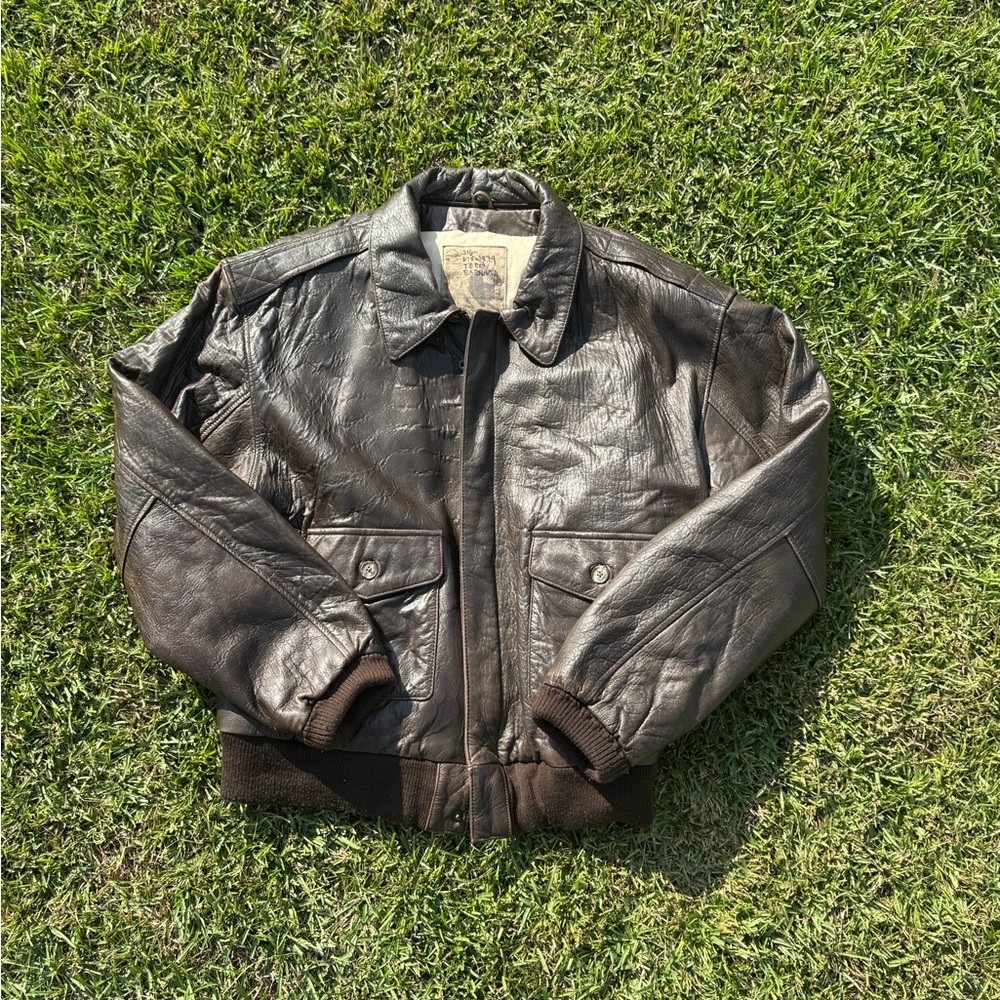 Brown Leather Bomber Jacket